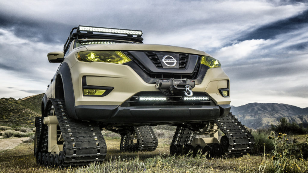 The Nissan Rogue Trail Warrior adds a new dimension to family adventures with its snow/sand tracks, gear basket, winch and camo paint. The special one-off project vehicle is one of several unique takes on Nissan's best-selling Rogue crossover created exclusively for the 2017 New York auto show.